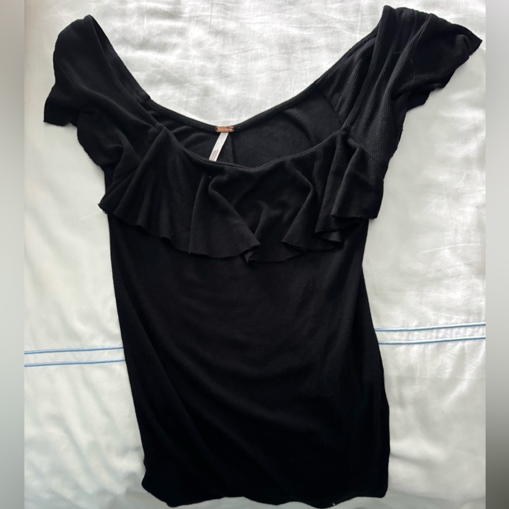 Free People Black Ruffle Blouse